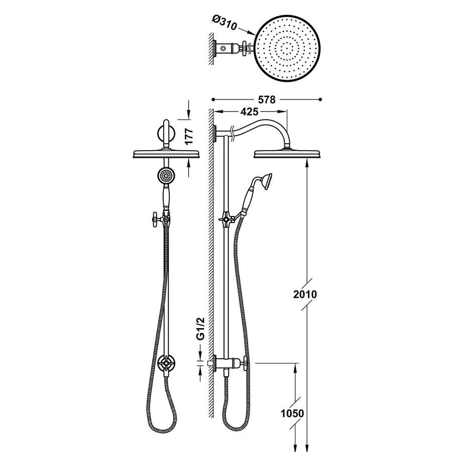 Regendoucheset Tres Opbouw Clasic Incl. Handdouche RVS