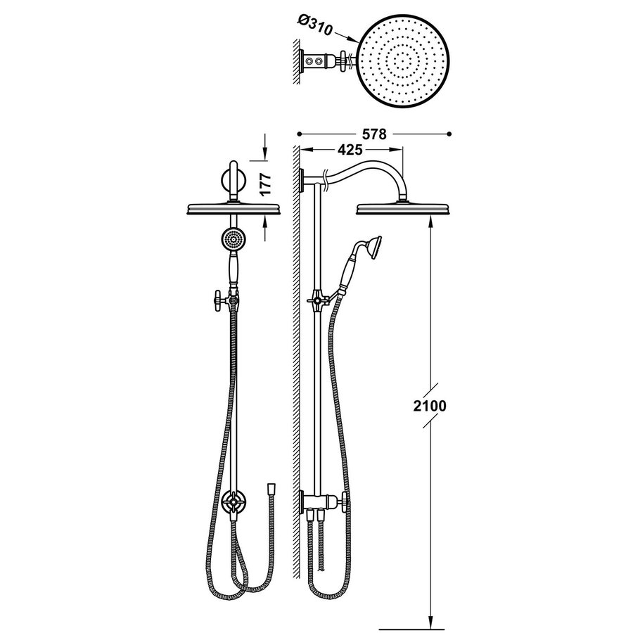 Regendoucheset Tres Opbouw Clasic Incl. Handdouche Kruisgreep RVS