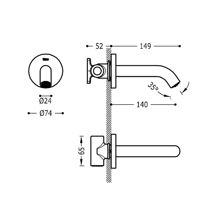 Kraanhals Tres Complementos Inbouw Uitloop 14.9 cm Rond Mat Wit