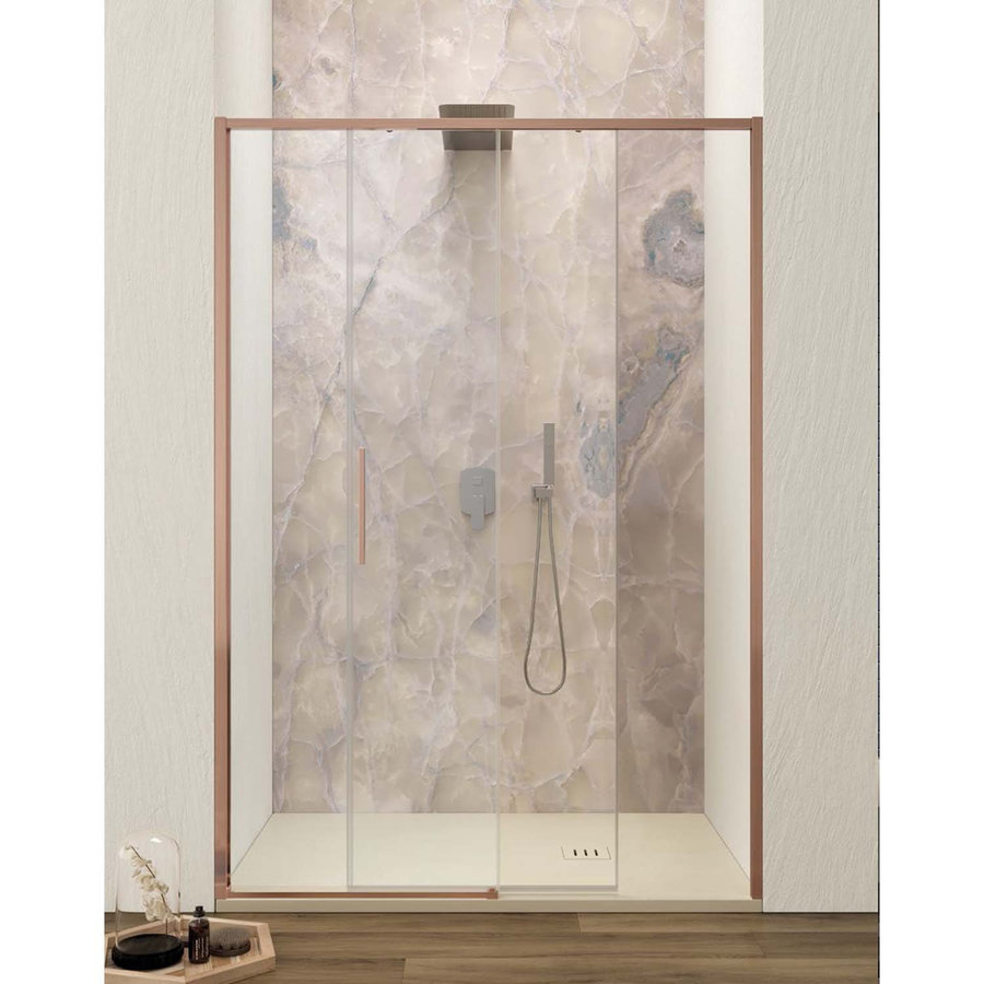 Schuifdeur Lacus Torcello Tweedelig Helder Glas 110x200 cm Aluminium Profiel Rose Goud