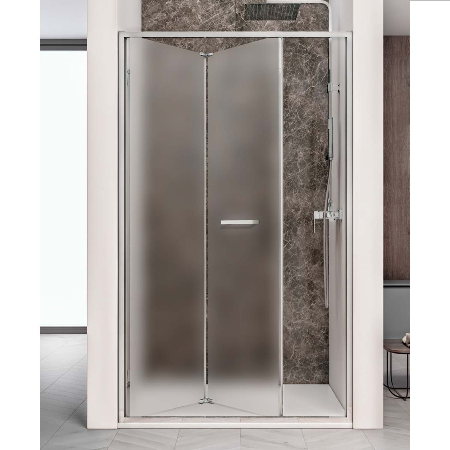 Nisdeur Lacus Ponza Evo Vouwdeur 75x200 cm Mat Glas Chroom Lacus