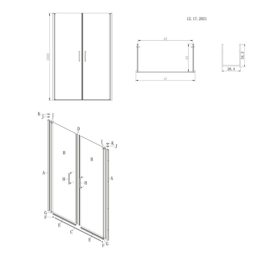 Nisdeur Lacus Giglio Evo Saloon 2 Klapdeuren 115x200 Cm Helder Glas Chroom