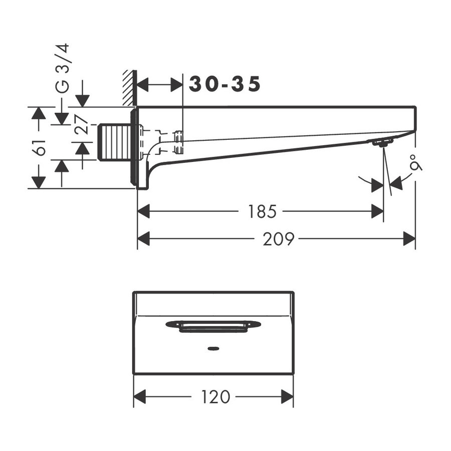 Baduitloop Metropol HansGrohe Watervalstraal 18.5 cm Chroom