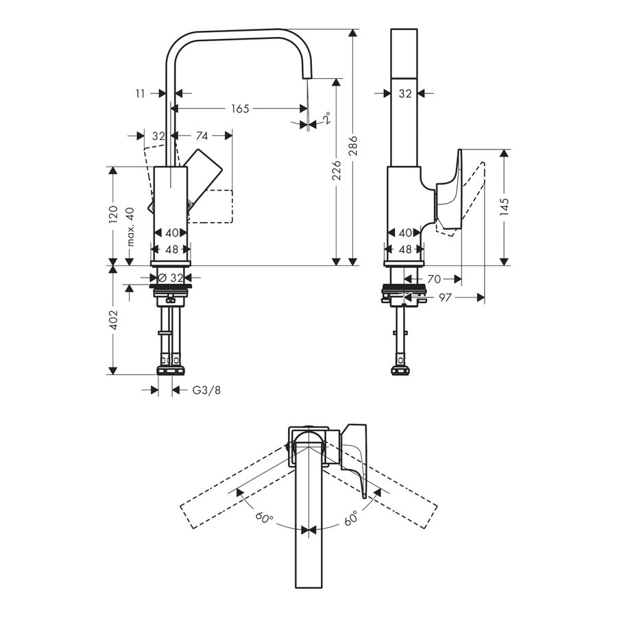 Wastafelmengkraan Metropol HansGrohe Eengreeps 230 met Rechte Greep en Push-Open Afvoer Chroom