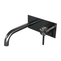 Inbouw Wastafelmengkraan Brauer Gunmetal Carving Coldstart Gebogen Uitloop Ronde Hendel Rechts Geborsteld Gunmetal Met Afdekplaat