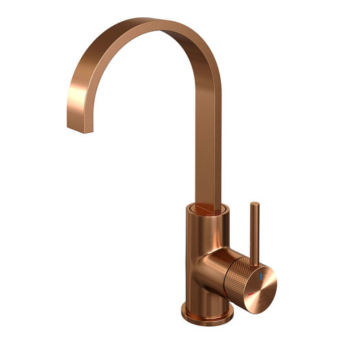 Wastafelmengkraan Brauer Copper Carving Coldstart Opbouw Hoog Plat Gebogen Ronde Hendel Geborsteld Koper PVD PVD 