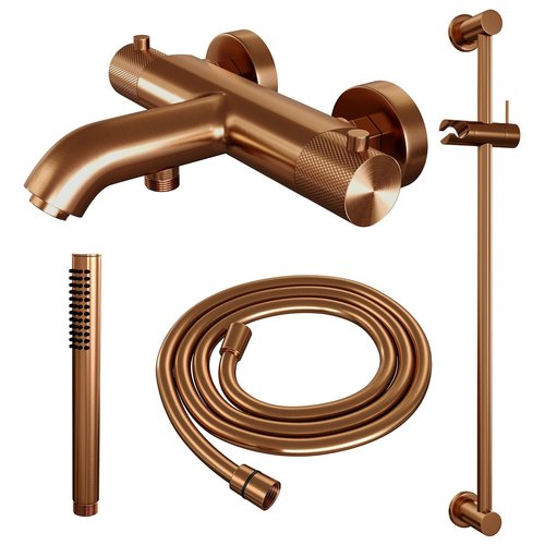 Opbouwset Bad- en Douchekraan Brauer Copper Carving Thermostatisch Met Glijstang Geborsteld Koper 