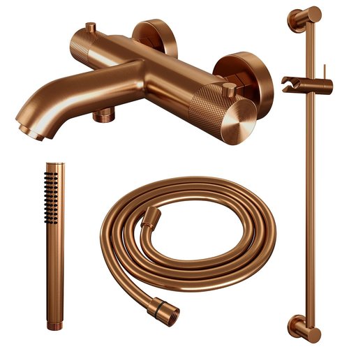 Opbouwset Bad- en Douchekraan Brauer Copper Carving Thermostatisch Met Glijstang Geborsteld Koper 