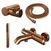 Brauer Opbouwset Bad- en Douchekraan Brauer Copper Carving Thermostatisch Met Wandhouder Geborsteld Koper