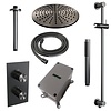 Brauer Regendoucheset Inbouw Brauer Gunmetal Edition Thermostatisch 30cm met 3-Weg Omstelling, Plafondarm, Glijstang en Staaf Handdouche Geborsteld Gunmetal