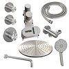 Brauer Regendoucheset Inbouw Brauer Brushed Carving Thermostatisch 30cm met Gebogen Wandarm en Handdouche 3-Standen Losse Stopkranen Geborsteld RVS