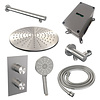 Brauer Regendoucheset Inbouw Brauer Brushed Carving Thermostatisch 30cm met 3-Weg Omstelling, Wandarm en 3-Standen Handdouche Geborsteld RVS