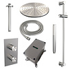 Brauer Regendoucheset Inbouw Brauer Brushed Carving Thermostatisch 30cm met 3-Weg Omstelling, Plafondarm, Glijstang en Staaf Handdouche Geborsteld RVS