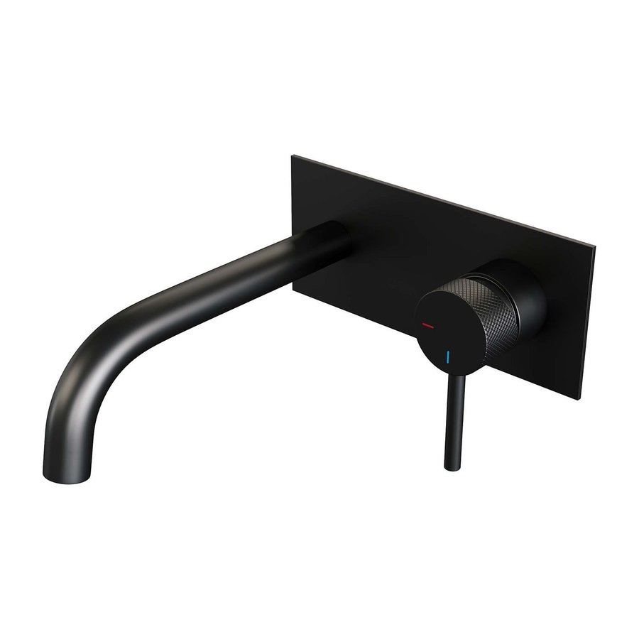 Inbouw Wastafelmengkraan Brauer Black Carving Coldstart Gebogen Uitloop Ronde Hendel Rechts Geborsteld Mat Zwart Met Afdekplaat