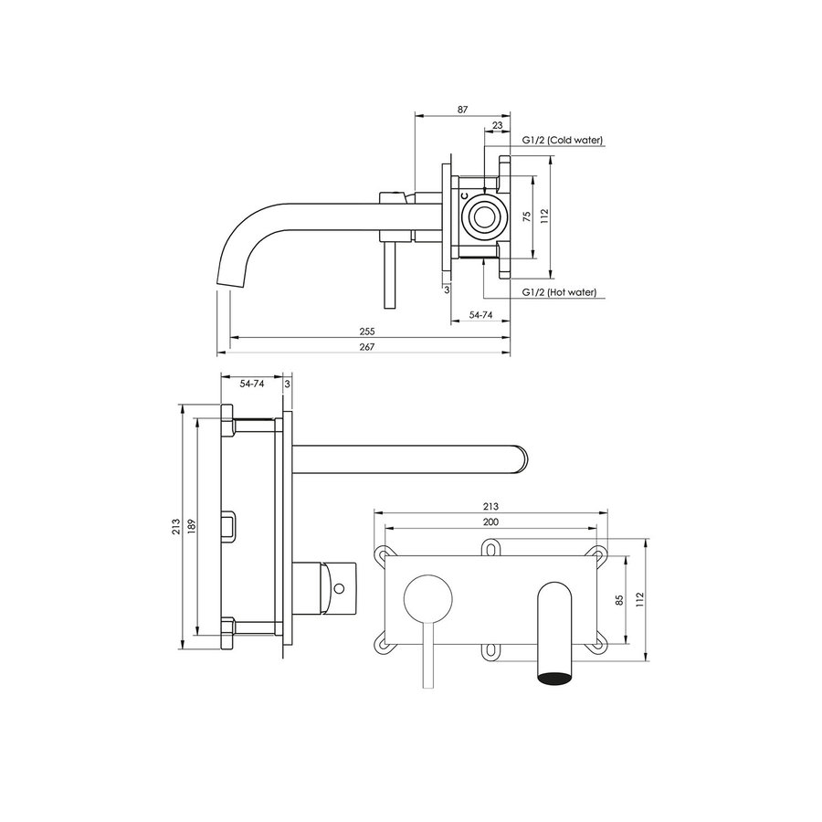 Inbouw Wastafelmengkraan Brauer Black Edition Coldstart Gebogen Uitloop Platte Hendel Links Geborsteld Mat Zwart Met Afdekplaat