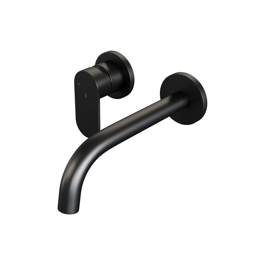 Inbouw Wastafelmengkraan Brauer Black Edition Coldstart Gebogen Uitloop Platte Hendel Links Geborsteld Mat Zwart Met Rozetten