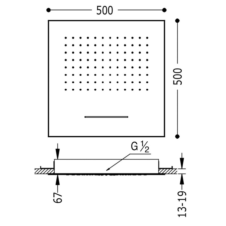 Hoofddouche Tres Plafond met Waterval 50x50 cm Mat Zwart