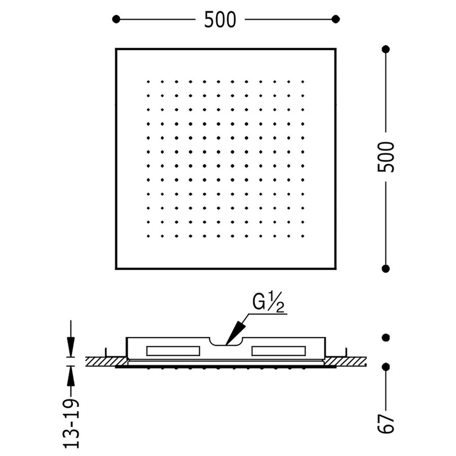 Hoofddouche Tres Plafond 50x50 cm Vierkant Patroon Mat Zwart