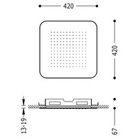 Hoofddouche Tres Plafond 42x42 cm Vierkant Patroon Ronde Hoeken Staal