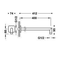 Wandarm Tres 40 cm met Scherpe Bocht en Vierkant Afdekplaat Mat Wit