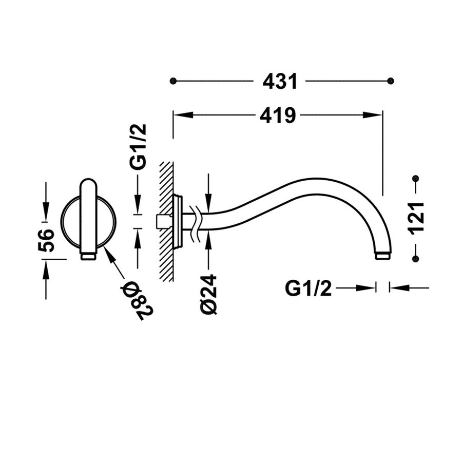 Wandarm Tres 40 cm met Classic Design Staal