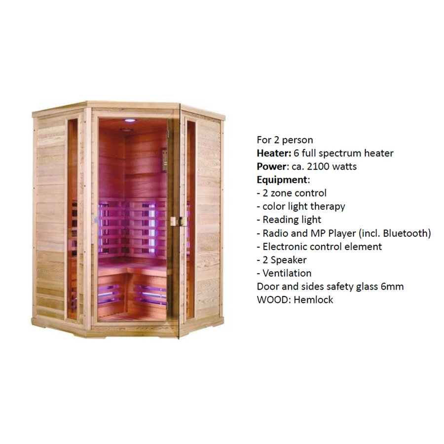 Infrarood Sauna Apollo 125x103 cm 2100W 2 Persoons