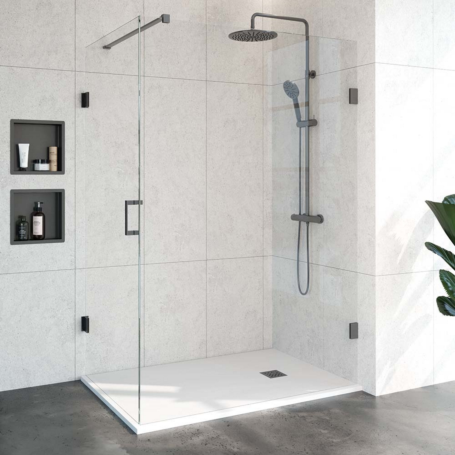 Douchecabine Compleet Just Creating 2-Delig Profielloos 140x90 cm Gunmetal Sanitop