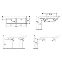 Wastafel Villeroy & Boch Subway 3.0 Dubbele wasbak Met CerampicPlus Zonder Kraangat Zonder Overloop 130x47x16.5 cm Stone White