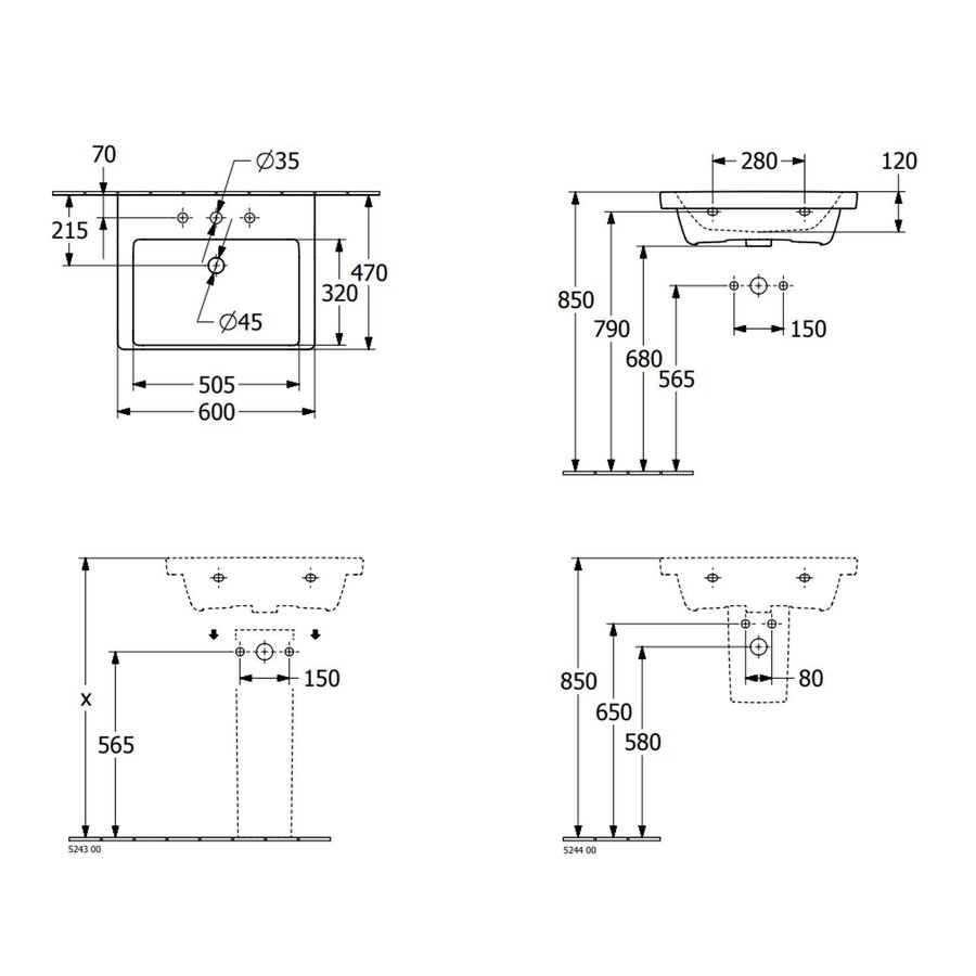 Wastafel Villeroy & Boch Subway 3.0 60x47x16.5cm Wit Alpin