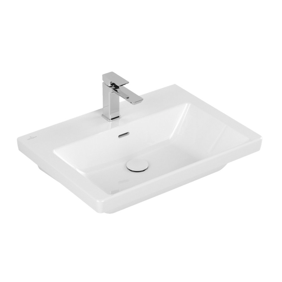 Wastafel Villeroy & Boch Subway 3.0 Met CeramicPlus 1 Kraangat Met Overloop 65x47x16.5 cm Wit Alpin