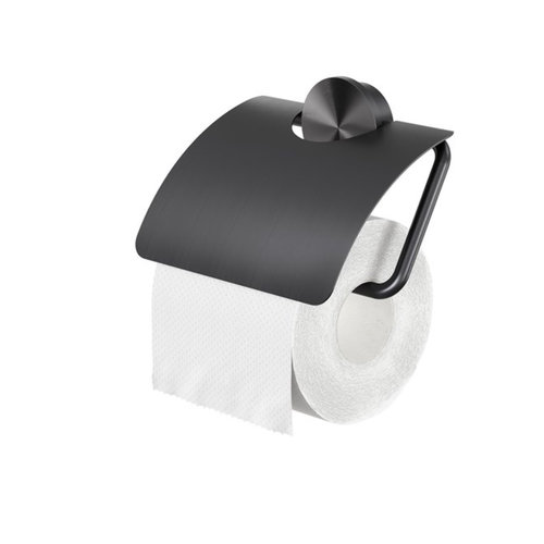 Toiletrolhouder met Klep Geesa Opal Zwart Metaal Geborsteld 