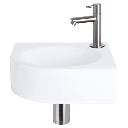 Fonteinset Differnz Cleo 30x30x10 cm Keramiek Wit Met Kraan Recht Mat Chroom 