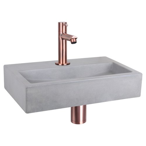 Fonteinset Differnz Flat Beton 38x24x8 cm Licht Grijs Met Rechte Kraan Rood Koper 