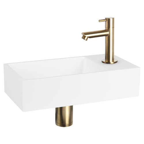 Fonteinset Differnz Solid Solid Surface 36x18.5x9 cm Wit Met Rechte Kraan Mat Goud 