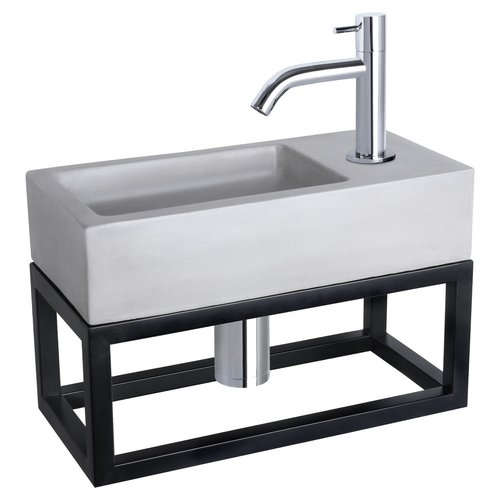 Fonteinset Differnz Ravo Beton en Handoekrek 38.5x18.5x9 cm Licht Grijs Met Gebogen Kraan Chroom 