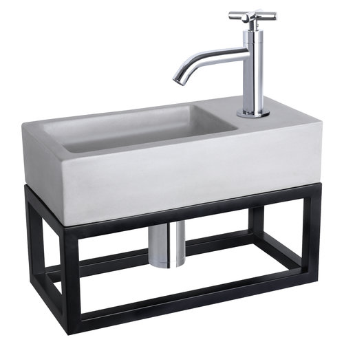 Fonteinset Differnz Ravo Beton en Handoekrek 38.5x18.5x9 cm Licht Grijs Met Gebogen Kruis Kraan Chroom 