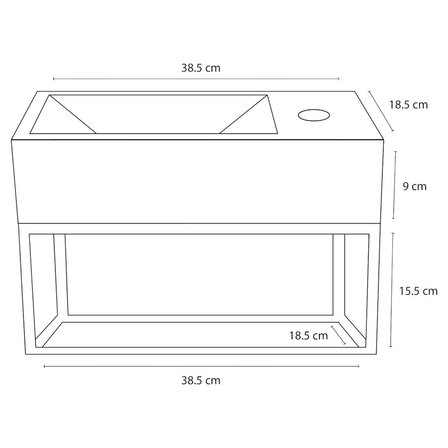 Fonteinset Differnz Ravo Beton en Handoekrek 38.5x18.5x9 cm Licht Grijs Met Gebogen Kruis Kraan Rood Koper