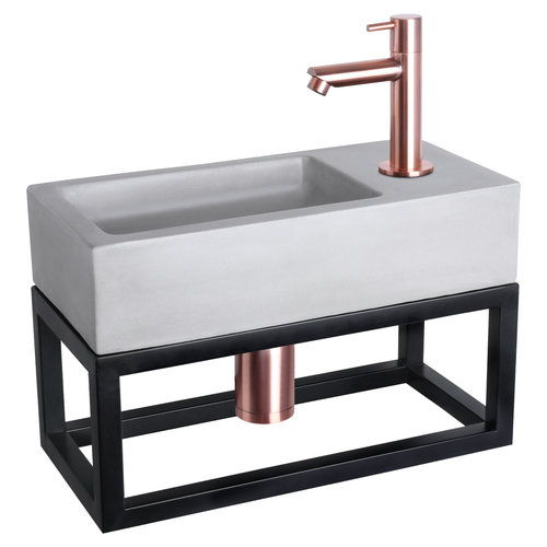 Fonteinset Differnz Ravo Beton en Handoekrek 38.5x18.5x9 cm Licht Grijs Met Rechte Kraan Rood Koper 