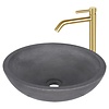 Waskomset Differnz Ravano Beton 40x12 cm Antraciet met Hoge Wastafelkraan Mat Goud