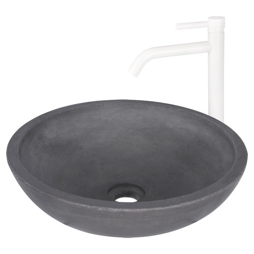 Waskomset Differnz Ravano Beton 40x12 cm Antraciet met Hoge Wastafelkraan Mat Wit 