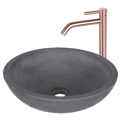 Waskomset Differnz Ravano Beton 40x12 cm Antraciet met Hoge Wastafelkraan Rood Koper 