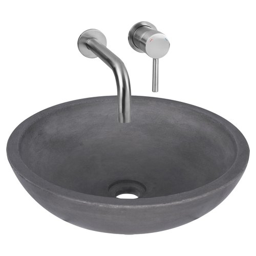Waskomset Differnz Ravano Beton 40x12 cm Antraciet met Inbouw Wastafelkraan Mat Chroom 