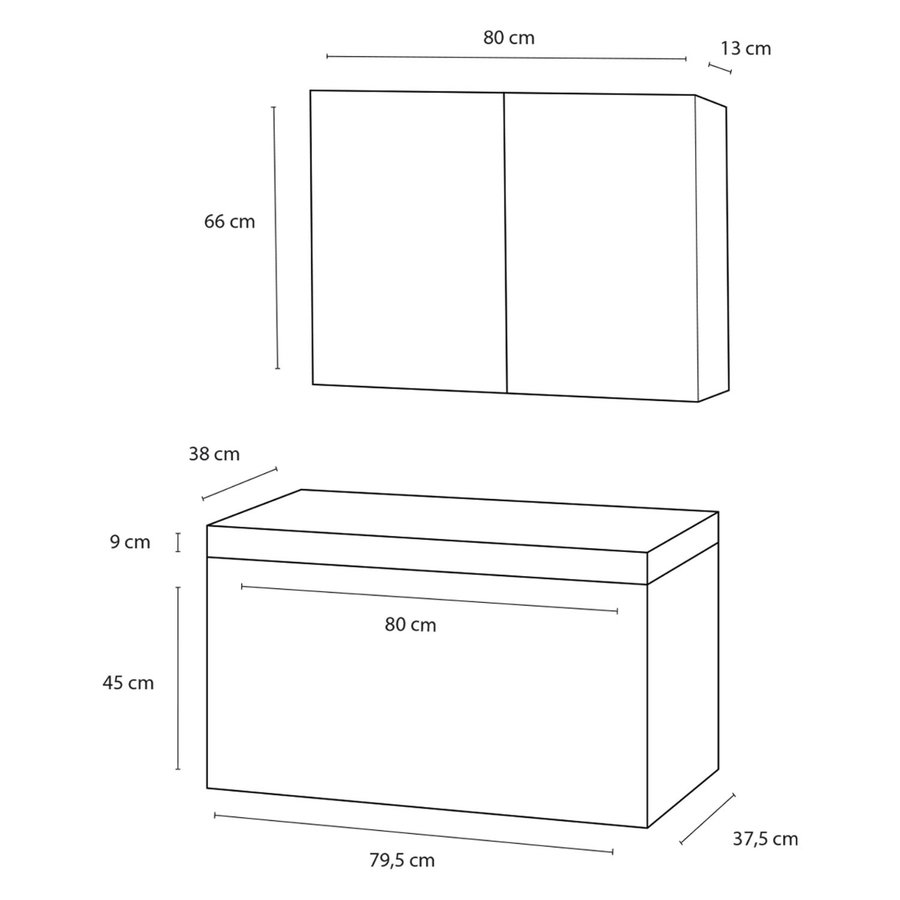 Badkamermeubelset Differnz Somero Met Keramiek Wastafel 80 cm Hoogglans Wit (Inc. Spiegelkast)
