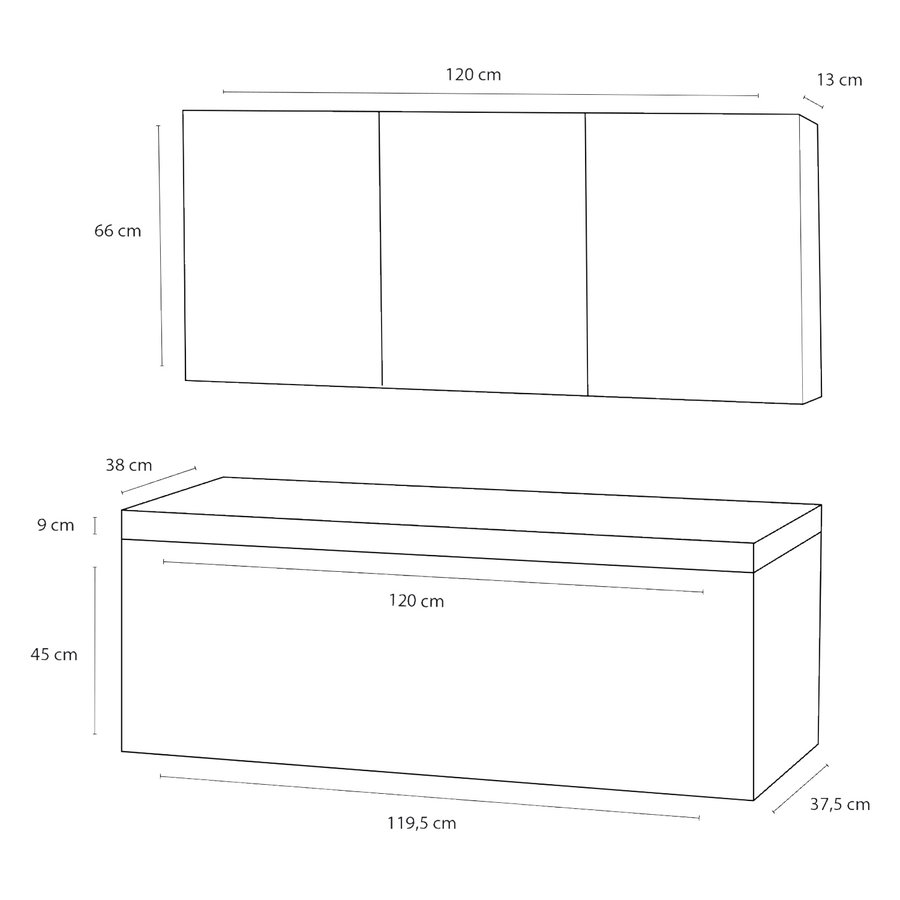 Badkamermeubelset Differnz Somero Met Keramiek Wastafel 120 cm Hoogglans Wit (Inc. Spiegelkast)