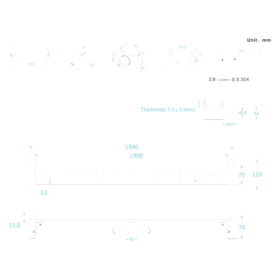 Douchegoot Differnz RVS Met Flens 90x7x7cm Rvs