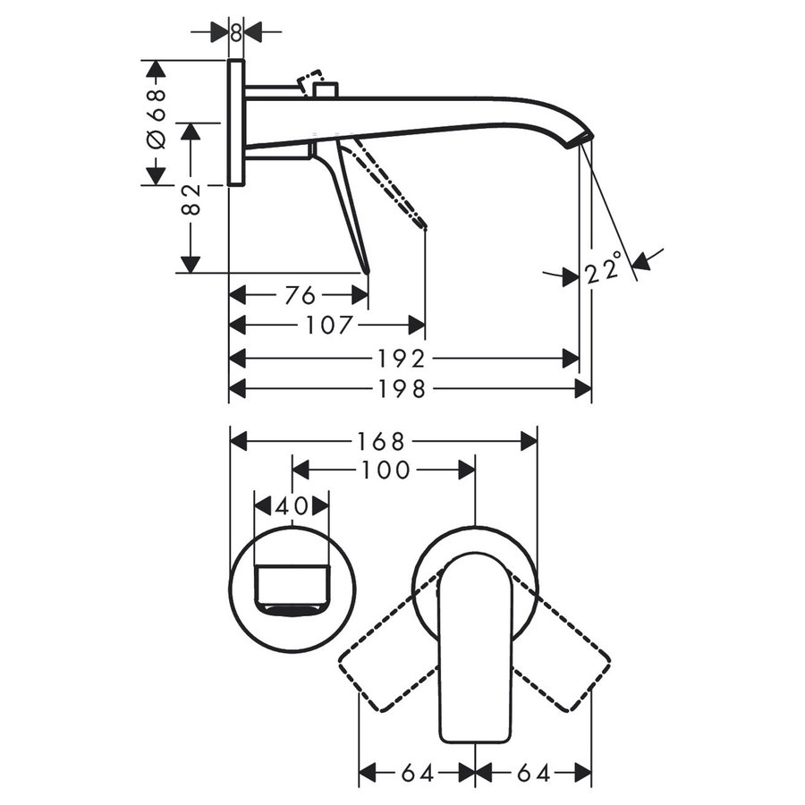 Wastafelmengkraan Hansgrohe Vivenis 2-gats Wandkraan 19.5 cm Mat Zwart