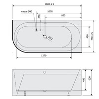 Ligbad Polysan Astra 160x75x60 cm Asymmetrisch Rechts Wit