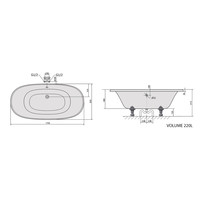 Vrijstaand Bad Sapho Regata 175x85x61 cm Wit / Zwart met Leeuwenpoten Chroom