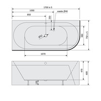 Ligbad Polysan Viva 170x75x60 cm Asymmetrisch Links Wit