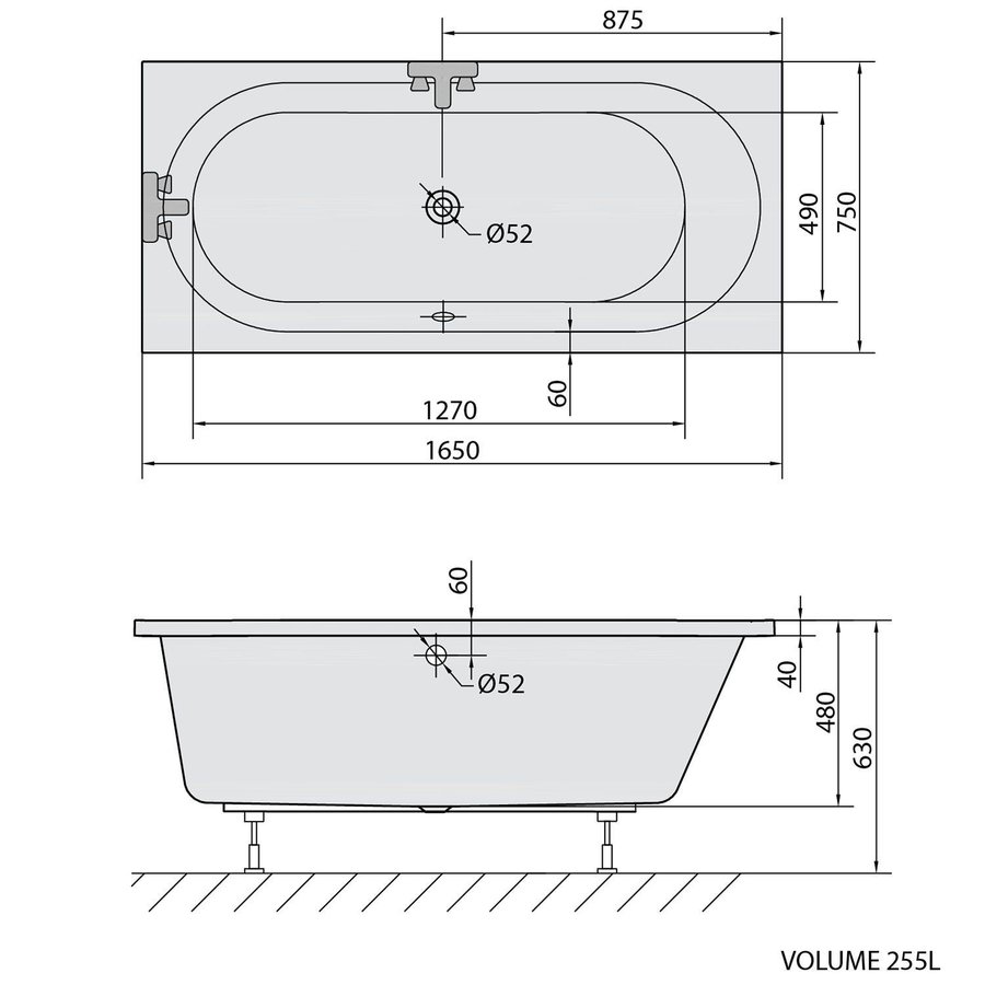 Ligbad Polysan Astra Inbouw 165x75x48 cm Wit